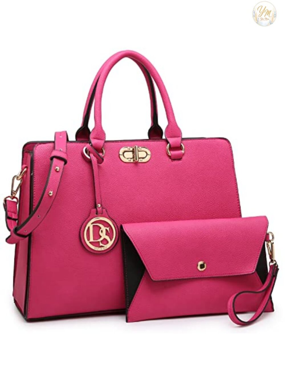 Vegan Leather Satchel Handbag with Matching Clutch Top Handle Shoulder Bag